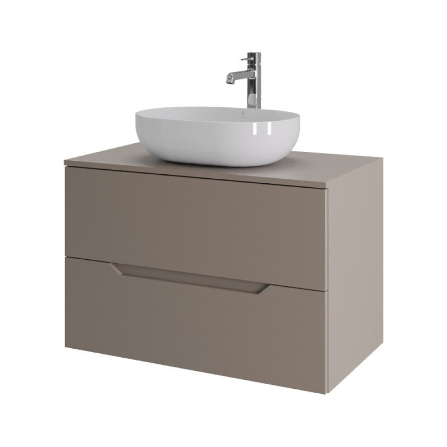 Тумба с раковиной Orange Line Li-80TuLMDF+B05-480W, 80 см, подвесная, цвет латте матовый Soft Touch