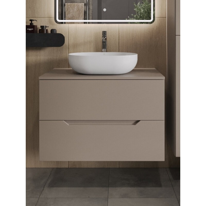 Тумба с раковиной Orange Line Li-80TuLMDF+B05-480W, 80 см, подвесная, цвет латте матовый Soft Touch
