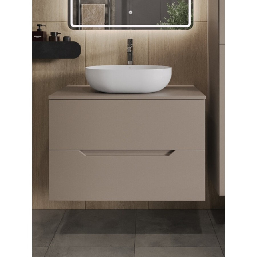 Тумба с раковиной Orange Line Li-80TuLMDF+B05-480W, 80 см, подвесная, цвет латте матовый Soft Touch