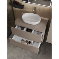 Тумба с раковиной Orange Line Li-80TuLMDF+B05-480W, 80 см, подвесная, цвет латте матовый Soft Touch
