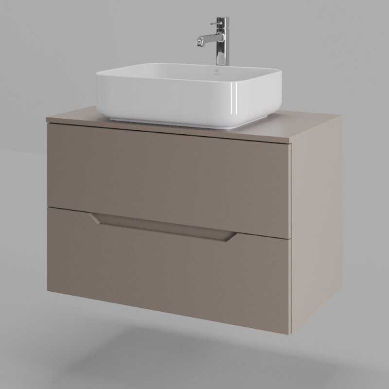 Тумба с раковиной Orange Line Li-80TuLMDF+B05-500W, 80 см, подвесная, цвет латте матовый Soft Touch