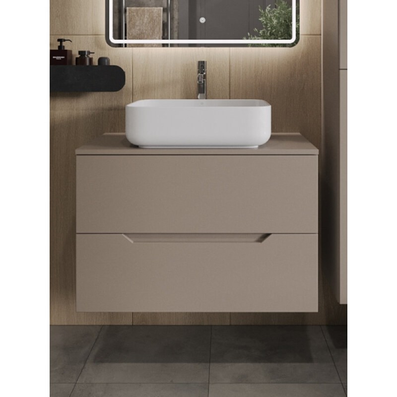 Тумба с раковиной Orange Line Li-80TuLMDF+B05-500W, 80 см, подвесная, цвет латте матовый Soft Touch
