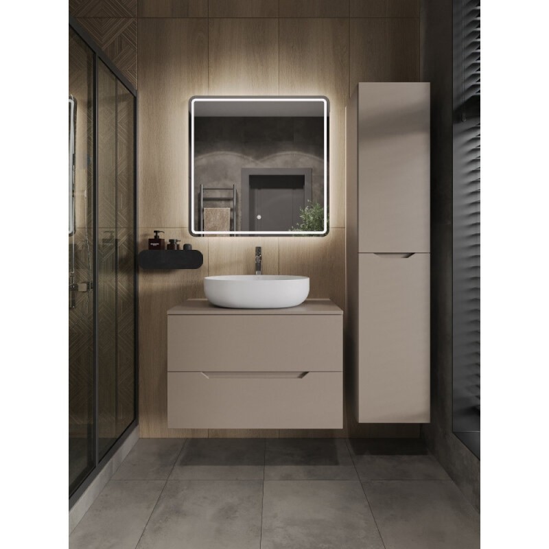 Тумба с раковиной Orange Line Li-80TuLMDF+B05-520W, 80 см, подвесная, цвет латте матовый Soft Touch