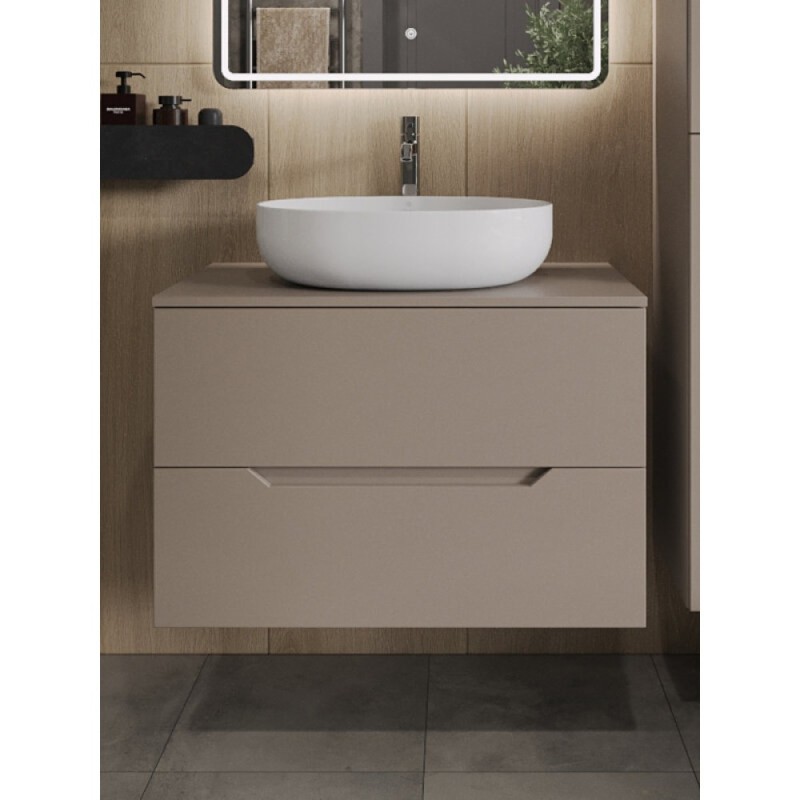 Тумба с раковиной Orange Line Li-80TuLMDF+B05-520W, 80 см, подвесная, цвет латте матовый Soft Touch