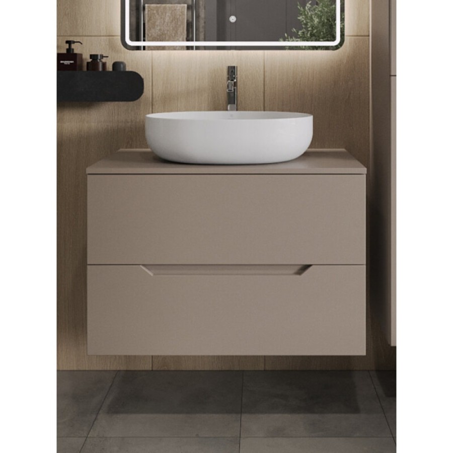 Тумба с раковиной Orange Line Li-80TuLMDF+B05-520W, 80 см, подвесная, цвет латте матовый Soft Touch