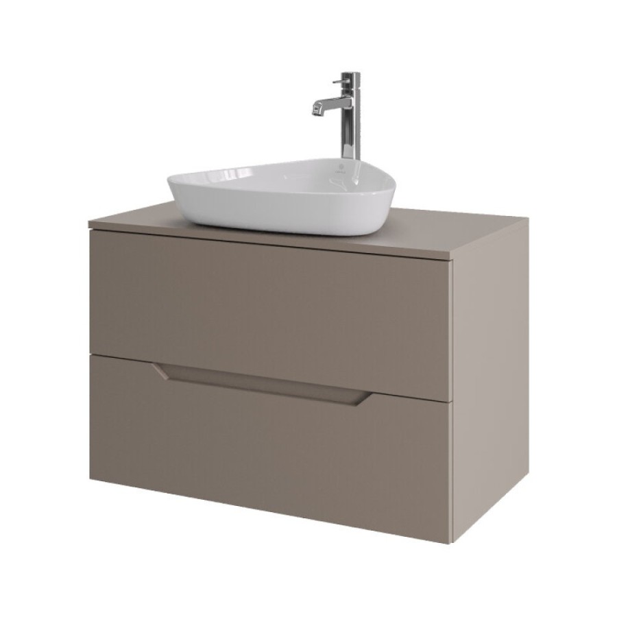 Тумба с раковиной Orange Line Li-80TuLMDF+B07-500W, 80 см, подвесная, цвет латте матовый Soft Touch