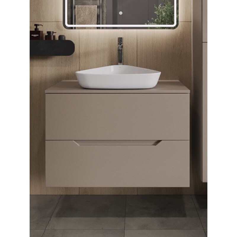 Тумба с раковиной Orange Line Li-80TuLMDF+B07-500W, 80 см, подвесная, цвет латте матовый Soft Touch
