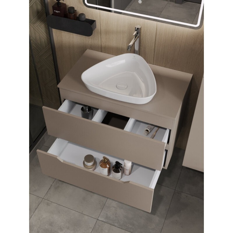 Тумба с раковиной Orange Line Li-80TuLMDF+B07-500W, 80 см, подвесная, цвет латте матовый Soft Touch