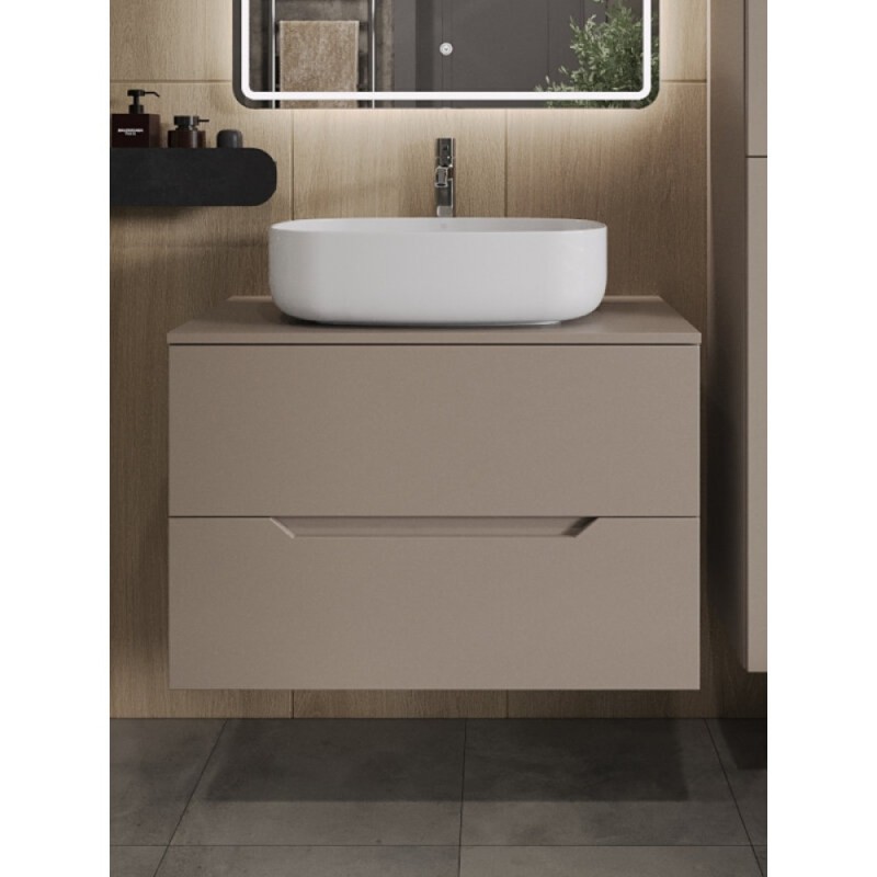 Тумба с раковиной Orange Line Li-80TuLMDF+B07-540W, 80 см, подвесная, цвет латте матовый Soft Touch
