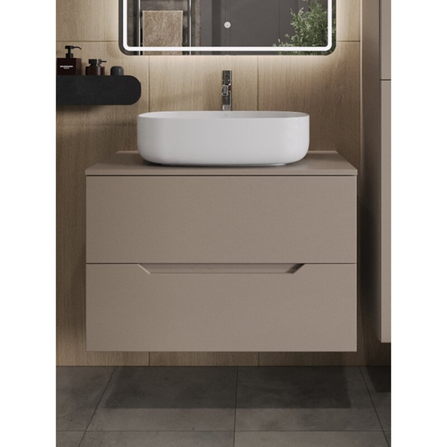 Тумба с раковиной Orange Line Li-80TuLMDF+B07-540W, 80 см, подвесная, цвет латте матовый Soft Touch