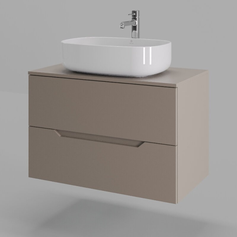 Тумба с раковиной Orange Line Li-80TuLMDF+B07-540W, 80 см, подвесная, цвет латте матовый Soft Touch
