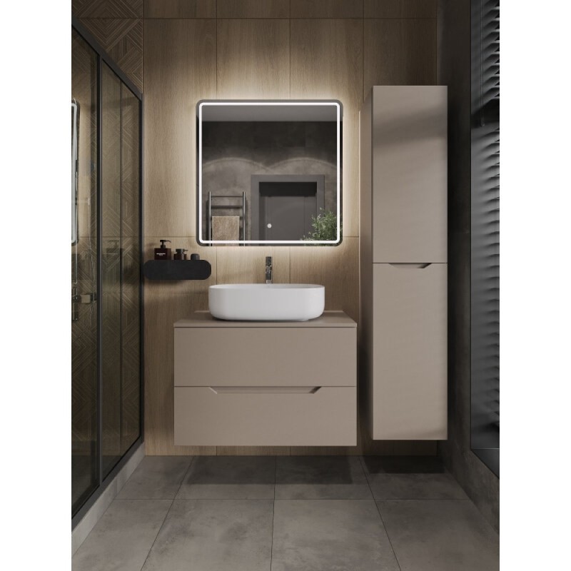 Тумба с раковиной Orange Line Li-80TuLMDF+B07-540W, 80 см, подвесная, цвет латте матовый Soft Touch