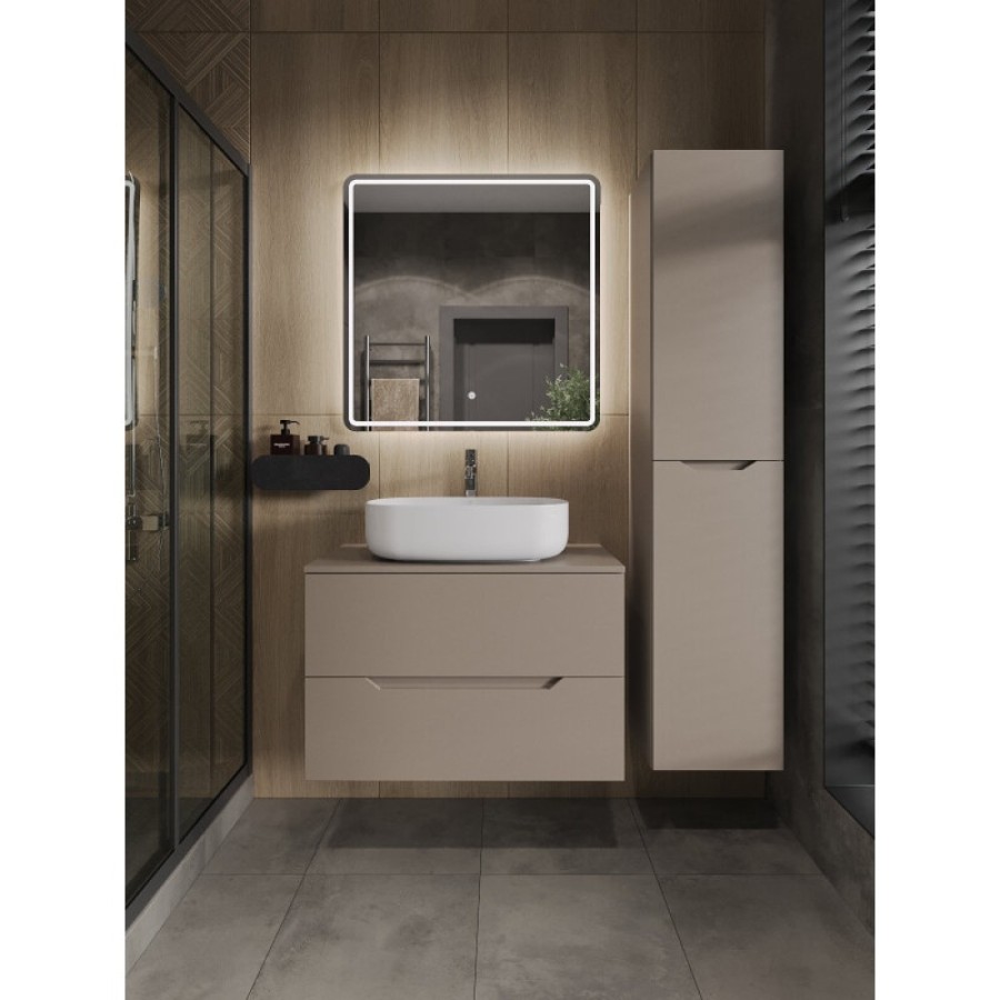 Тумба с раковиной Orange Line Li-80TuLMDF+B07-540W, 80 см, подвесная, цвет латте матовый Soft Touch