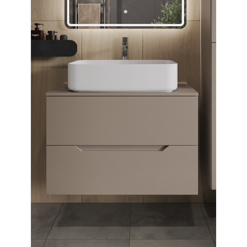 Тумба с раковиной Orange Line Li-80TuLMDF+B07-600W, 80 см, подвесная, цвет латте матовый Soft Touch