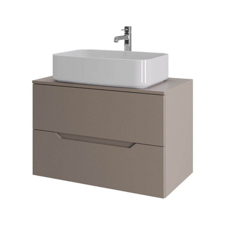 Тумба с раковиной Orange Line Li-80TuLMDF+B07-600W, 80 см, подвесная, цвет латте матовый Soft Touch