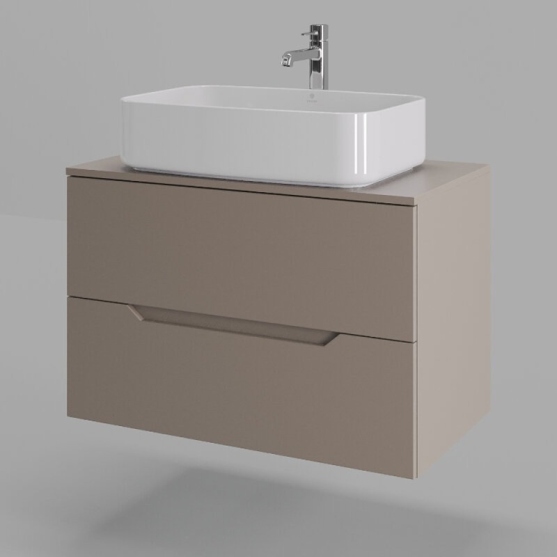 Тумба с раковиной Orange Line Li-80TuLMDF+B07-600W, 80 см, подвесная, цвет латте матовый Soft Touch
