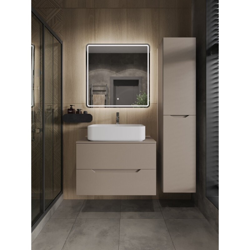 Тумба с раковиной Orange Line Li-80TuLMDF+B07-600W, 80 см, подвесная, цвет латте матовый Soft Touch