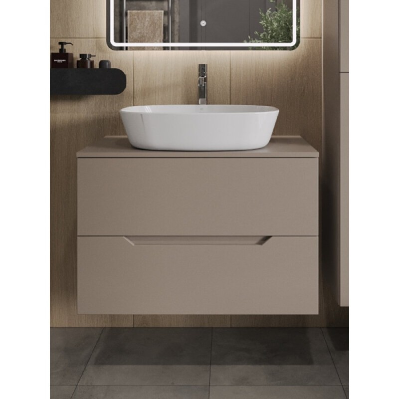 Тумба с раковиной Orange Line Li-80TuLMDF+B08-500W, 80 см, подвесная, цвет латте матовый Soft Touch