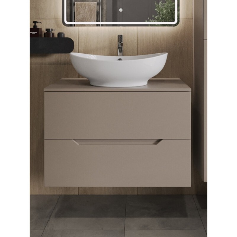 Тумба с раковиной Orange Line Li-80TuLMDF+B08-585W, 80 см, подвесная, цвет латте матовый Soft Touch