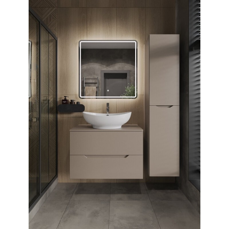 Тумба с раковиной Orange Line Li-80TuLMDF+B08-585W, 80 см, подвесная, цвет латте матовый Soft Touch