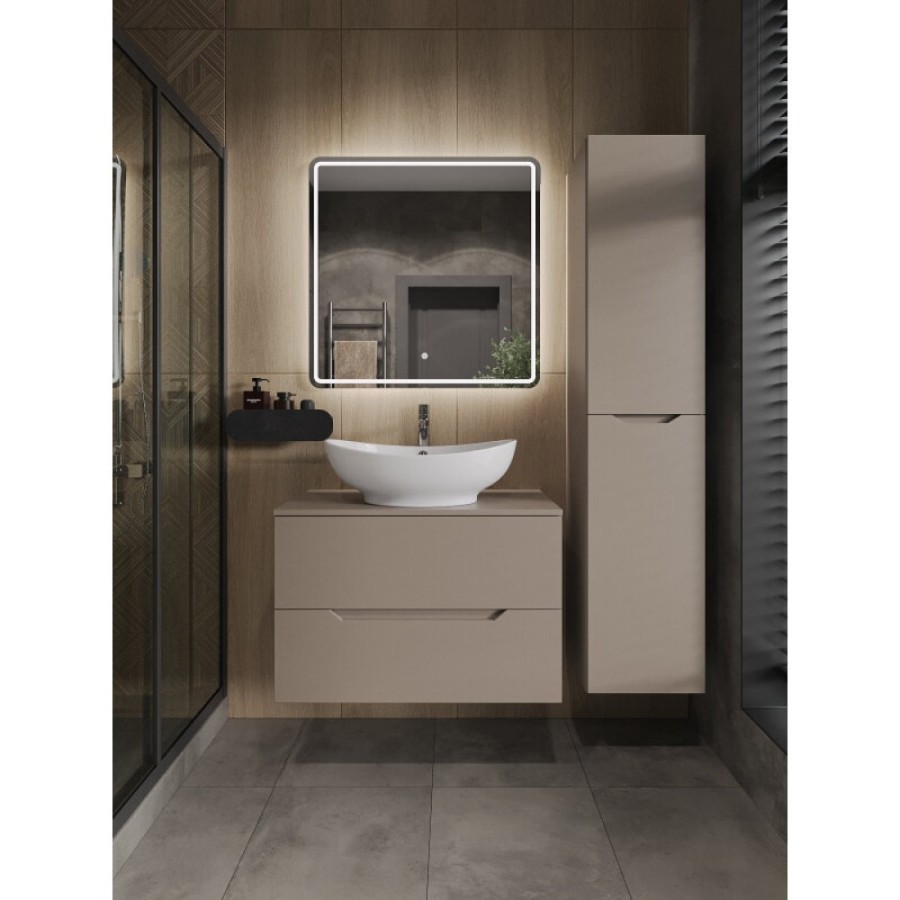Тумба с раковиной Orange Line Li-80TuLMDF+B08-585W, 80 см, подвесная, цвет латте матовый Soft Touch