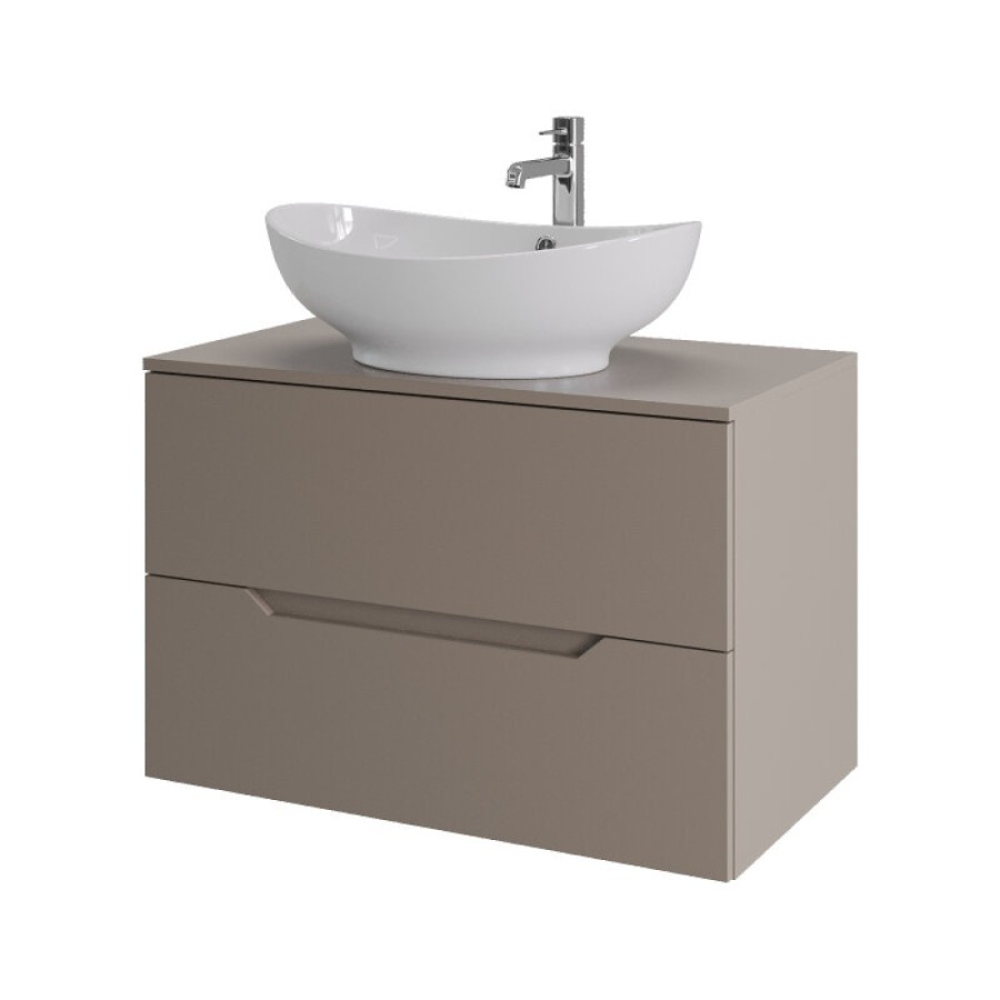 Тумба с раковиной Orange Line Li-80TuLMDF+B08-585W, 80 см, подвесная, цвет латте матовый Soft Touch