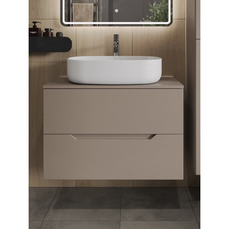 Тумба с раковиной Orange Line Li-80TuLMDF+B08-600W, 80 см, подвесная, цвет латте матовый Soft Touch