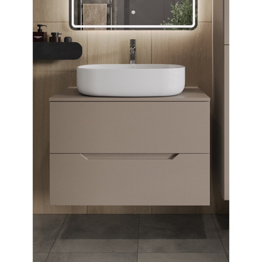 Тумба с раковиной Orange Line Li-80TuLMDF+B08-600W, 80 см, подвесная, цвет латте матовый Soft Touch
