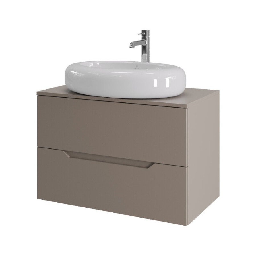 Тумба с раковиной Orange Line Li-80TuLMDF+B08-640W, 80 см, подвесная, цвет латте матовый Soft Touch