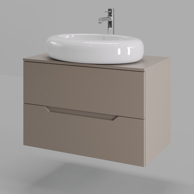 Тумба с раковиной Orange Line Li-80TuLMDF+B08-640W, 80 см, подвесная, цвет латте матовый Soft Touch