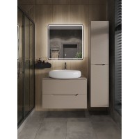 Тумба с раковиной Orange Line Li-80TuLMDF+B08-640W, 80 см, подвесная, цвет латте матовый Soft Touch