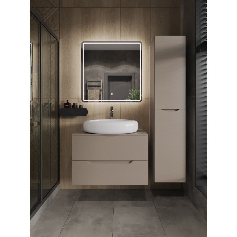 Тумба с раковиной Orange Line Li-80TuLMDF+B08-640W, 80 см, подвесная, цвет латте матовый Soft Touch