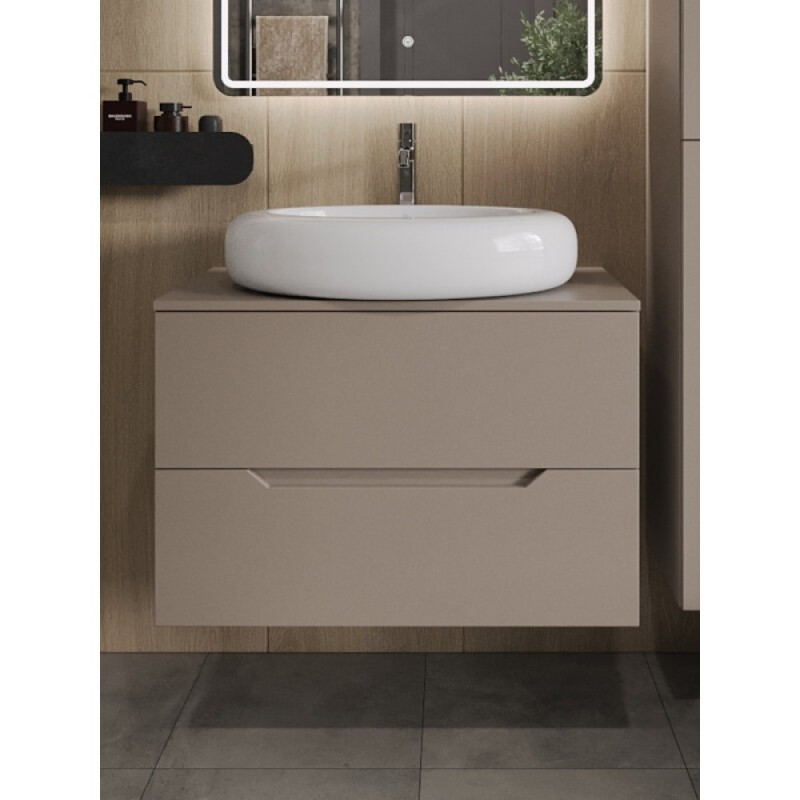 Тумба с раковиной Orange Line Li-80TuLMDF+B08-640W, 80 см, подвесная, цвет латте матовый Soft Touch