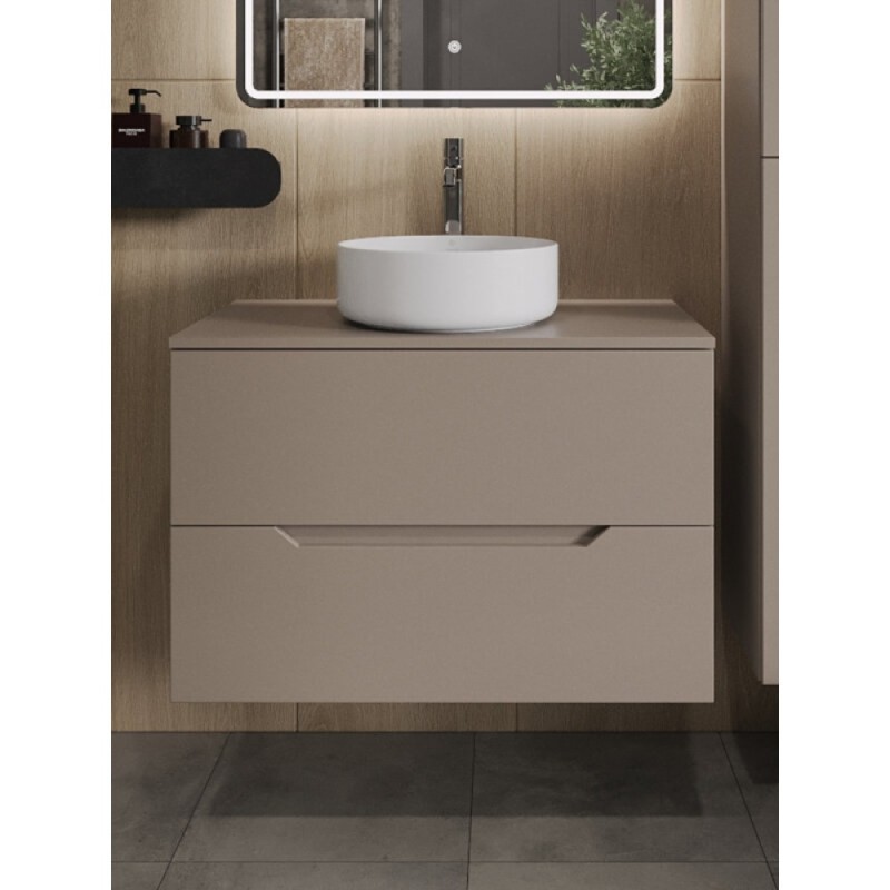 Тумба с раковиной Orange Line Li-80TuLMDF+B09-360W, 80 см, подвесная, цвет латте матовый Soft Touch
