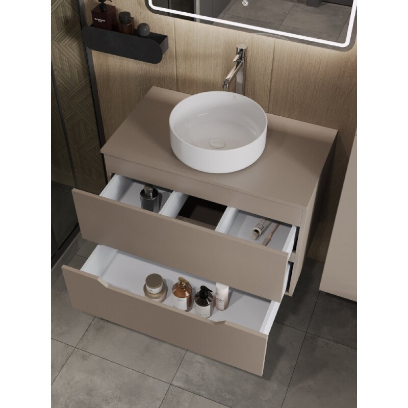 Тумба с раковиной Orange Line Li-80TuLMDF+B09-360W, 80 см, подвесная, цвет латте матовый Soft Touch