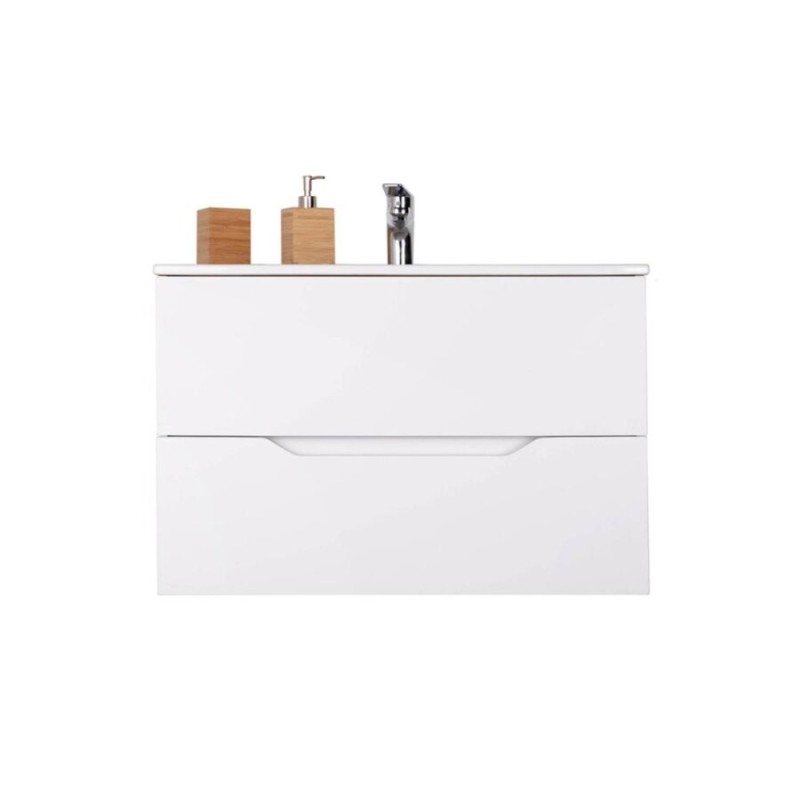 Тумба с раковиной Orange Line, Li-80Tuw+Ra, подвесная, белый матовый Soft Touch