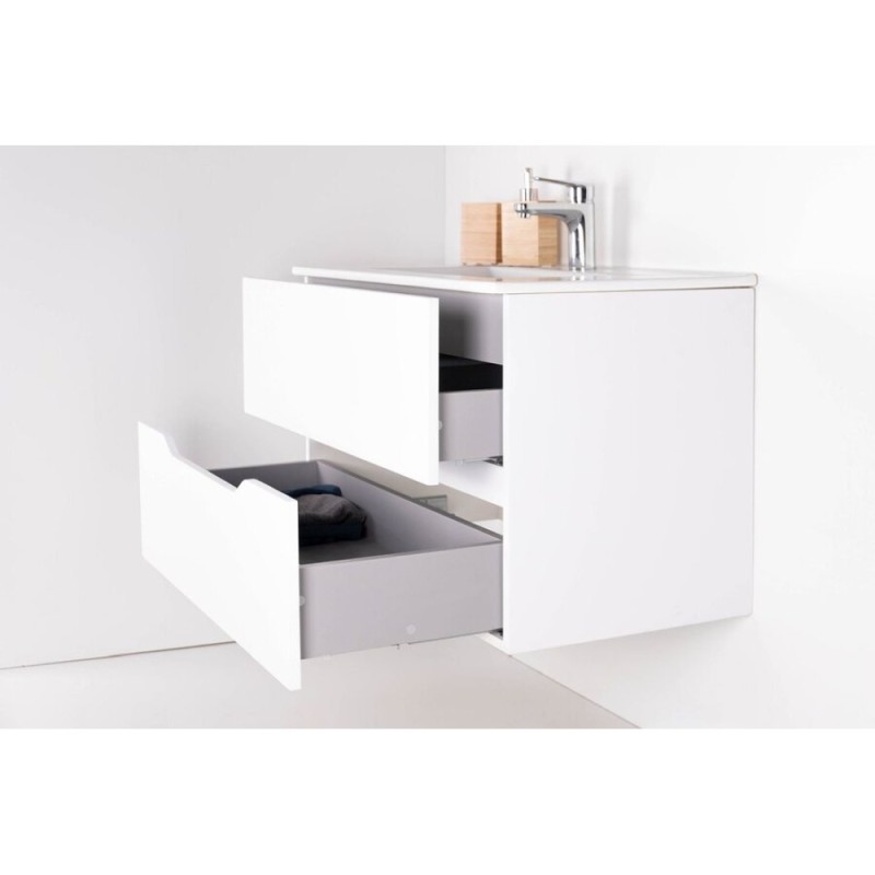 Тумба с раковиной Orange Line, Li-80Tuw+Ra, подвесная, белый матовый Soft Touch