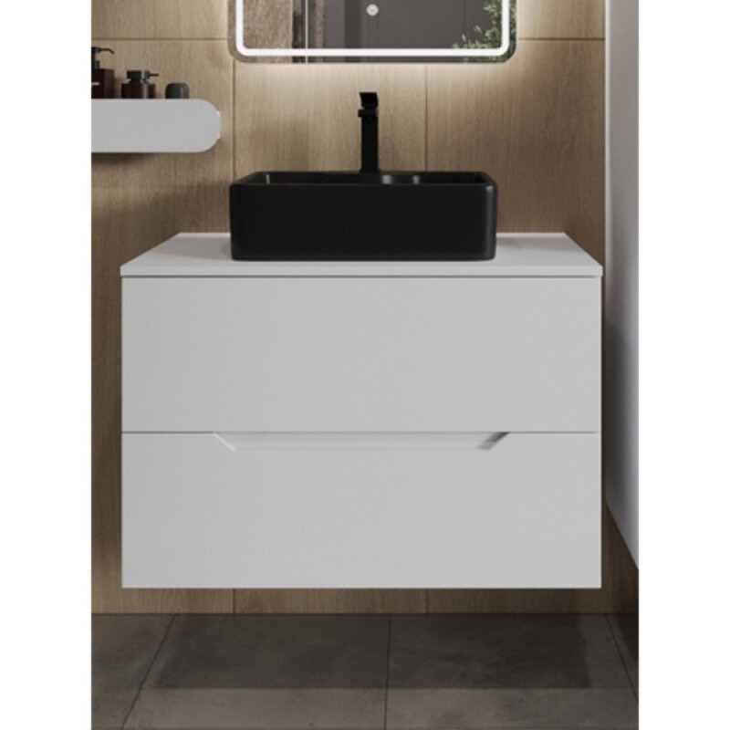 Тумба с раковиной Orange Line Li-80TuwMDF+B01-475MB, 80 см, подвесная, цвет белый матовый Soft Touch