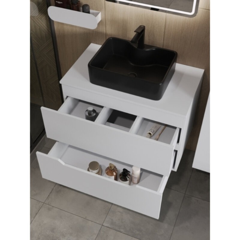 Тумба с раковиной Orange Line Li-80TuwMDF+B01-475MB, 80 см, подвесная, цвет белый матовый Soft Touch