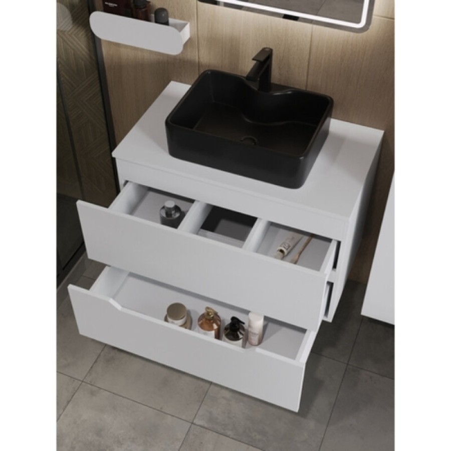 Тумба с раковиной Orange Line Li-80TuwMDF+B01-475MB, 80 см, подвесная, цвет белый матовый Soft Touch