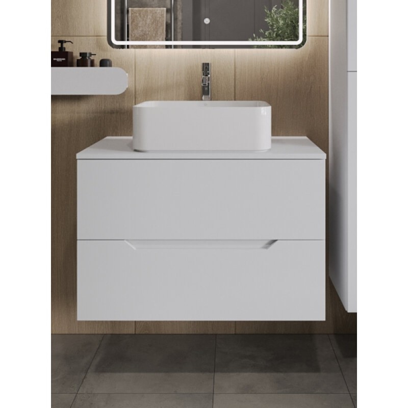 Тумба с раковиной Orange Line Li-80TuwMDF+B02-460W, 80 см, подвесная, цвет белый матовый Soft Touch