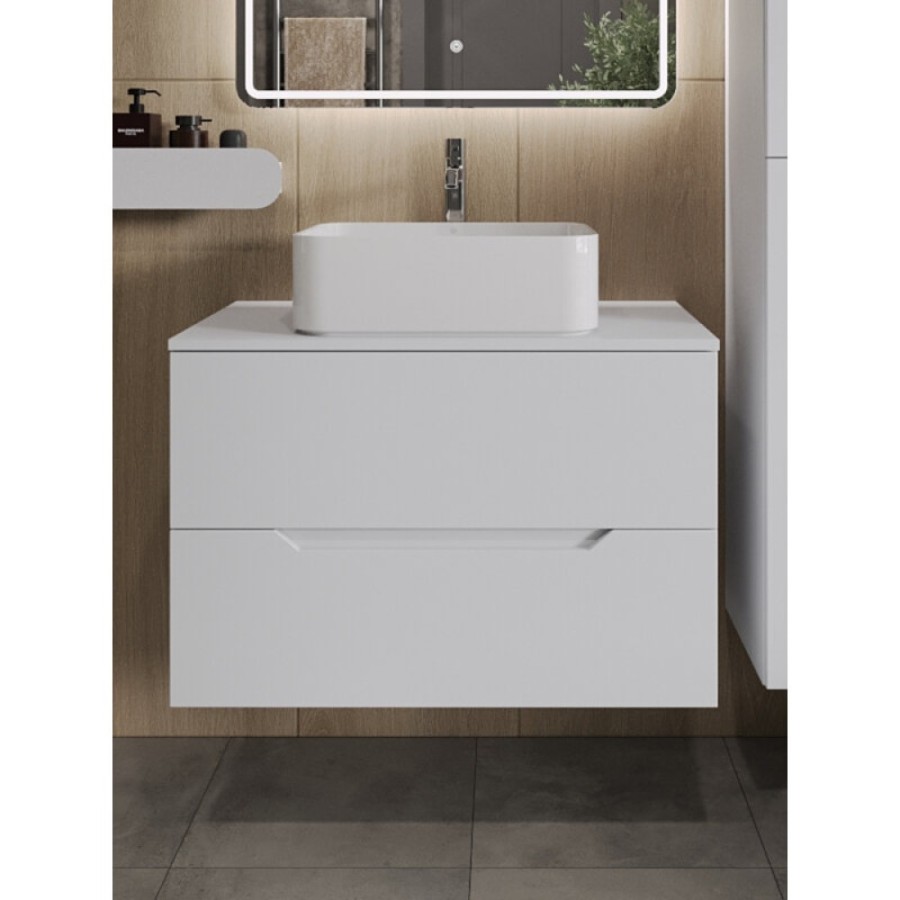 Тумба с раковиной Orange Line Li-80TuwMDF+B02-460W, 80 см, подвесная, цвет белый матовый Soft Touch