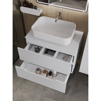 Тумба с раковиной Orange Line Li-80TuwMDF+B03-600W, 80 см, подвесная, цвет белый матовый Soft Touch