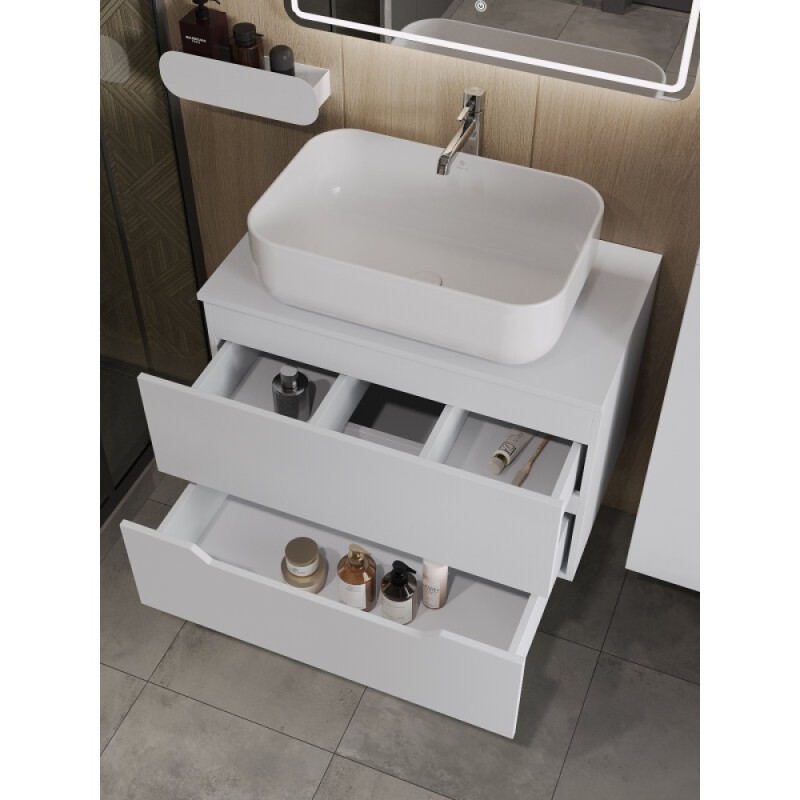 Тумба с раковиной Orange Line Li-80TuwMDF+B03-600W, 80 см, подвесная, цвет белый матовый Soft Touch