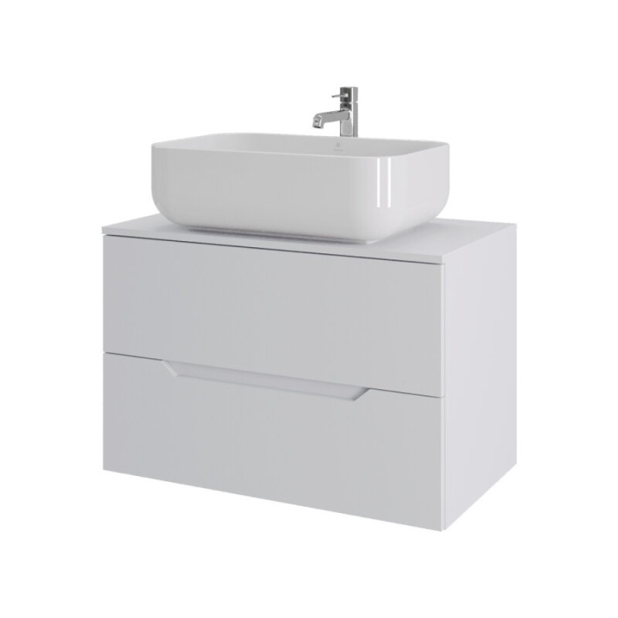 Тумба с раковиной Orange Line Li-80TuwMDF+B03-600W, 80 см, подвесная, цвет белый матовый Soft Touch