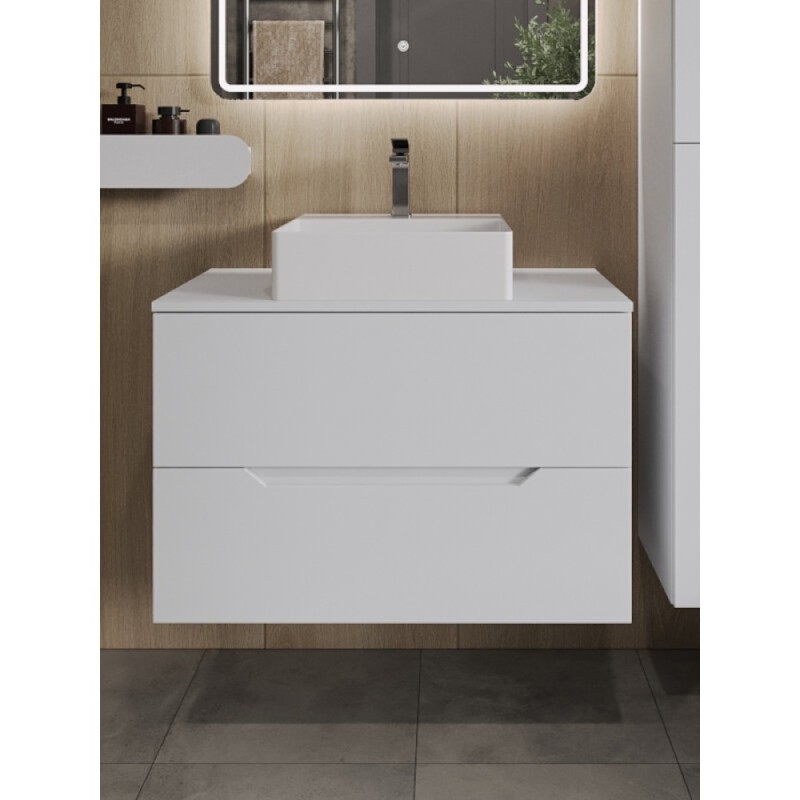 Тумба с раковиной Orange Line Li-80TuwMDF+B04-405W, 80 см, подвесная, цвет белый матовый Soft Touch