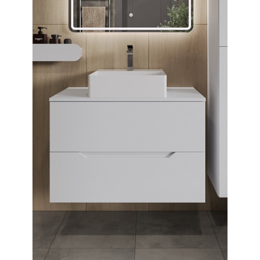 Тумба с раковиной Orange Line Li-80TuwMDF+B04-405W, 80 см, подвесная, цвет белый матовый Soft Touch