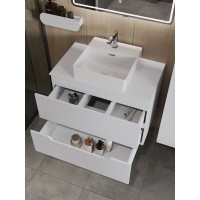 Тумба с раковиной Orange Line Li-80TuwMDF+B04-405W, 80 см, подвесная, цвет белый матовый Soft Touch