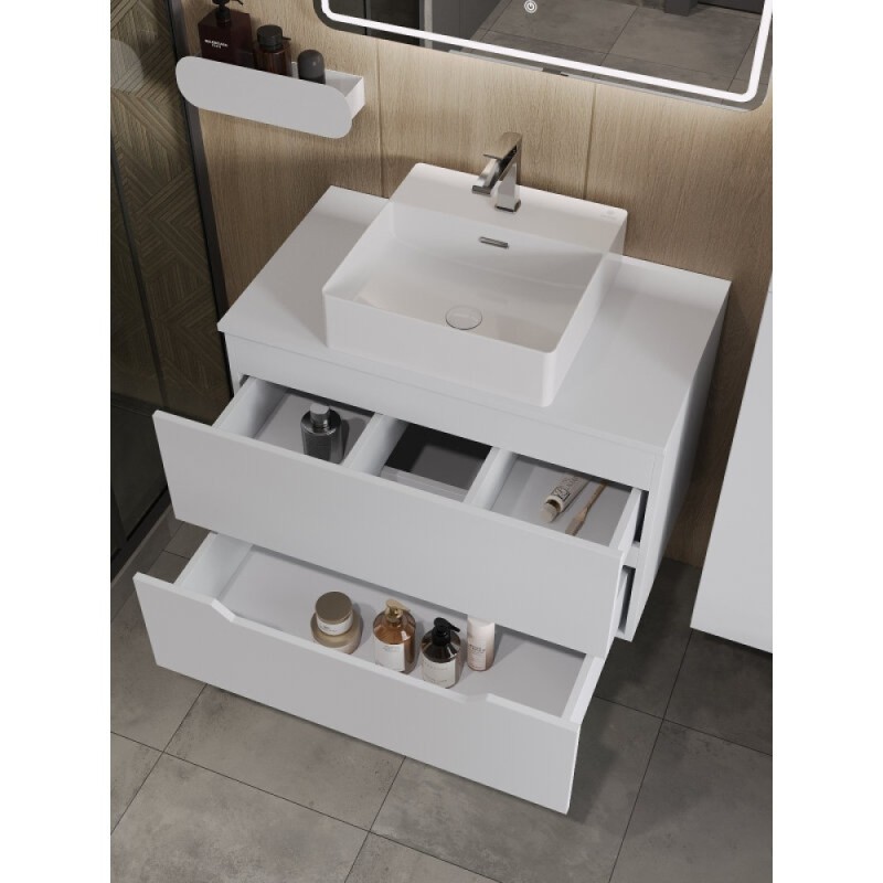 Тумба с раковиной Orange Line Li-80TuwMDF+B04-405W, 80 см, подвесная, цвет белый матовый Soft Touch