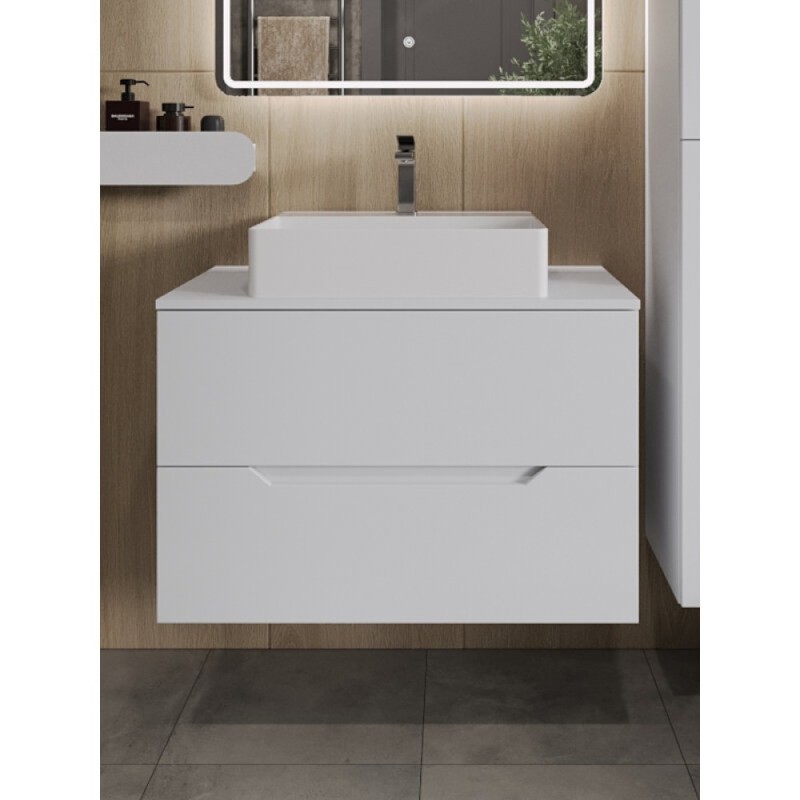 Тумба с раковиной Orange Line Li-80TuwMDF+B04-500W, 80 см, подвесная, цвет белый матовый Soft Touch